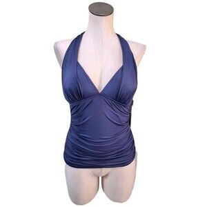 La Blanca Indigo Deep Vneck Halter Tankini Top LB01G84 Women's Size 10